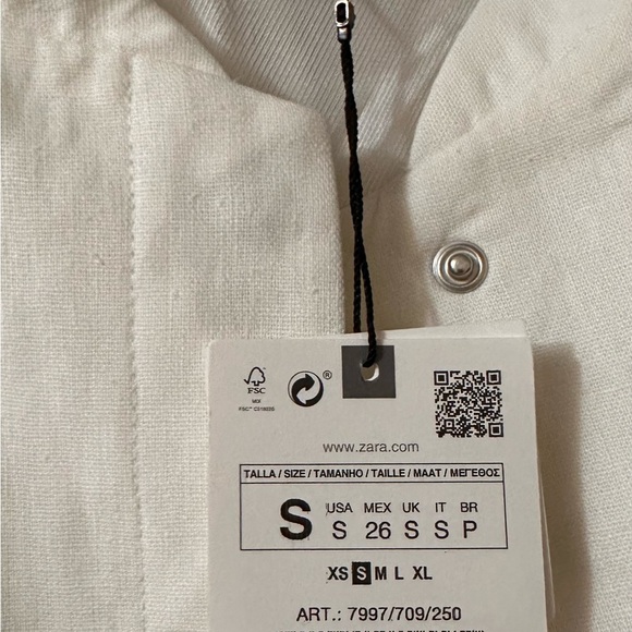 Zara White linen oversized bomber jacket size SMALL - Picture 8 of 14